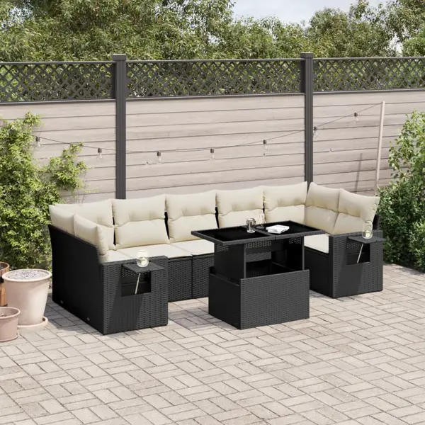 Gossi set mobilier de gradina cu perne, 8 piese, negru, poliratan