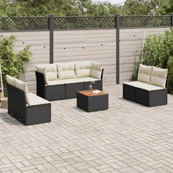 Gossi set mobilier de gradina cu perne, 8 piese, negru, poliratan