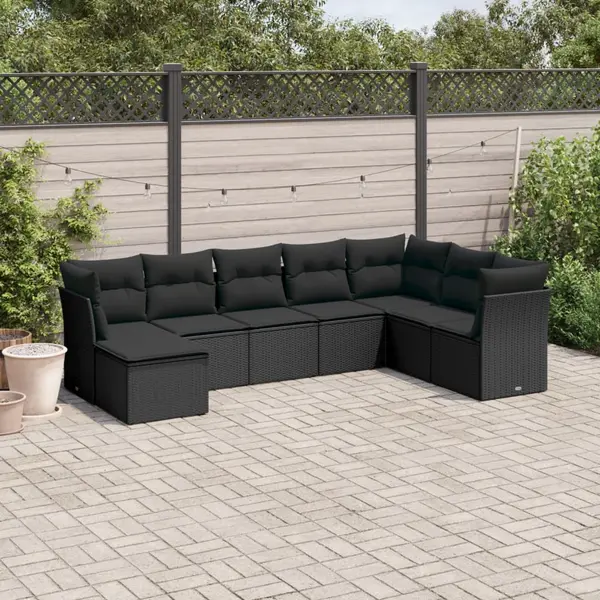 Gossi set mobilier de gradina cu perne, 8 piese, negru, poliratan