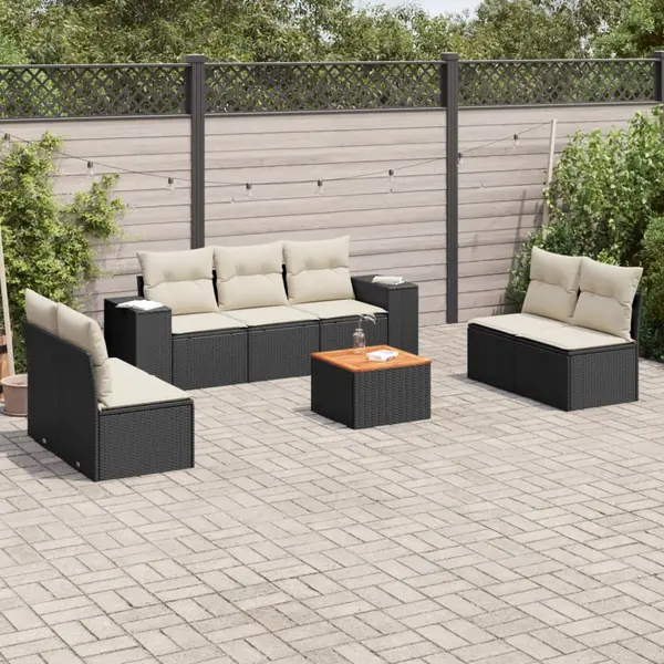 Gossi set mobilier de gradina cu perne, 8 piese, negru, poliratan