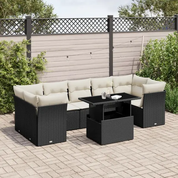 Gossi set mobilier de gradina cu perne, 8 piese, negru, poliratan