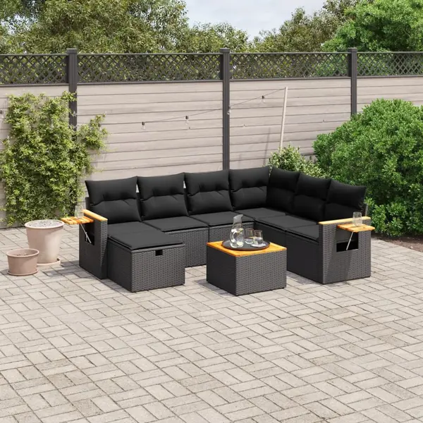 Gossi set mobilier de gradina cu perne, 8 piese, negru, poliratan