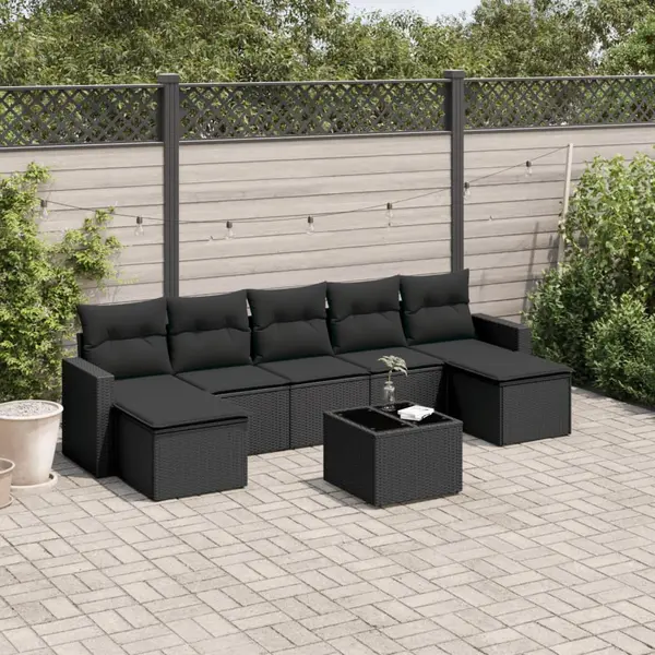 Gossi set mobilier de gradina cu perne, 8 piese, negru, poliratan
