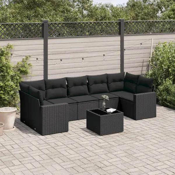 Gossi set mobilier de gradina cu perne, 8 piese, negru, poliratan