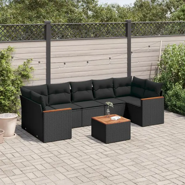 Gossi set mobilier de gradina cu perne, 8 piese, negru, poliratan