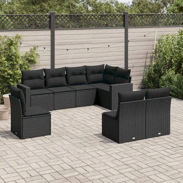Gossi set mobilier de gradina cu perne, 8 piese, negru, poliratan