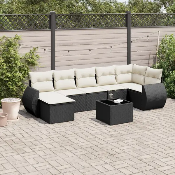 Gossi set mobilier de gradina cu perne, 8 piese, negru, poliratan