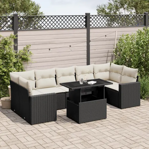 Gossi set mobilier de gradina cu perne, 8 piese, negru, poliratan