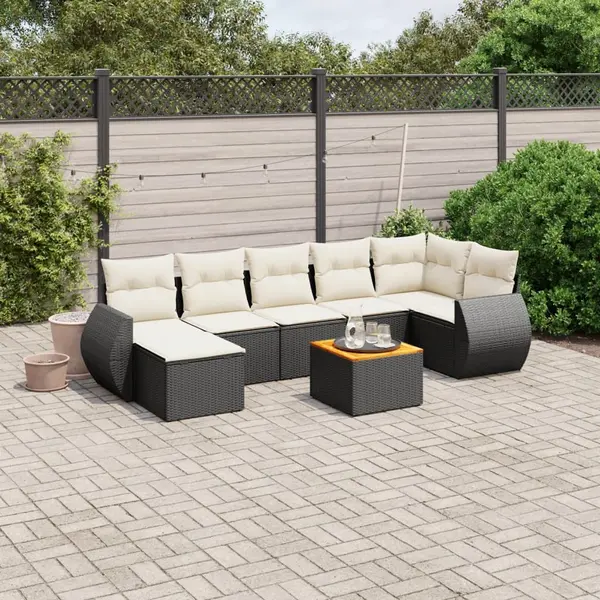 Gossi set mobilier de gradina cu perne, 8 piese, negru, poliratan