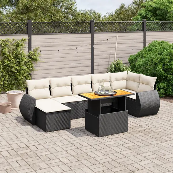 Gossi set mobilier de gradina cu perne, 8 piese, negru, poliratan
