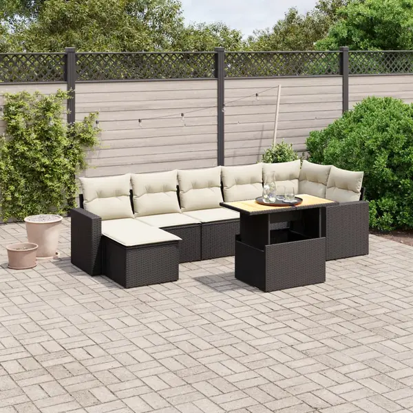 Gossi set mobilier de gradina cu perne, 8 piese, negru, poliratan