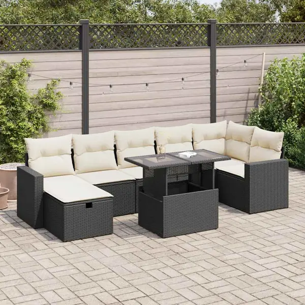 Gossi set mobilier de gradina cu perne, 8 piese, negru, poliratan