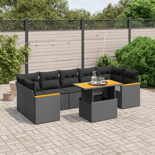 Gossi set mobilier de gradina cu perne, 8 piese, negru, poliratan