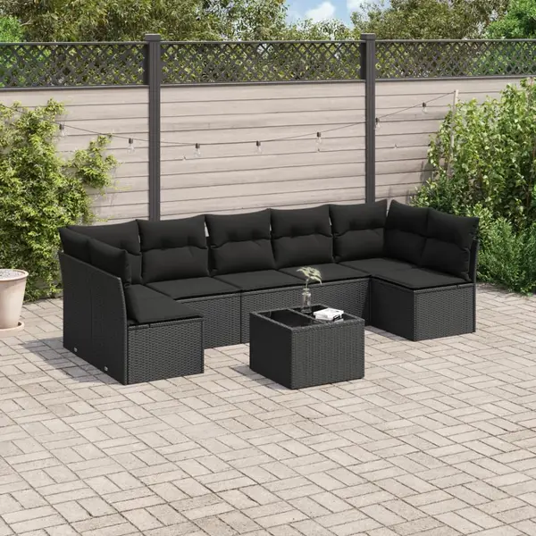 Gossi set mobilier de gradina cu perne, 8 piese, negru, poliratan