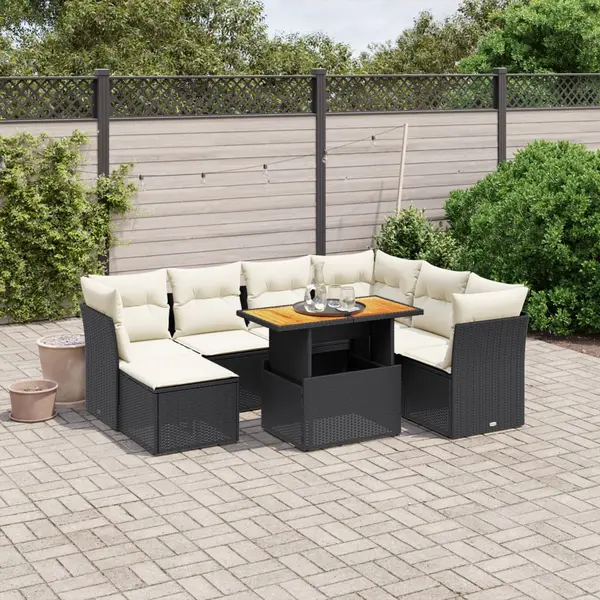 Gossi set mobilier de gradina cu perne, 8 piese, negru, poliratan