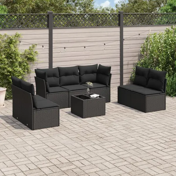 Gossi set mobilier de gradina cu perne, 8 piese, negru, poliratan