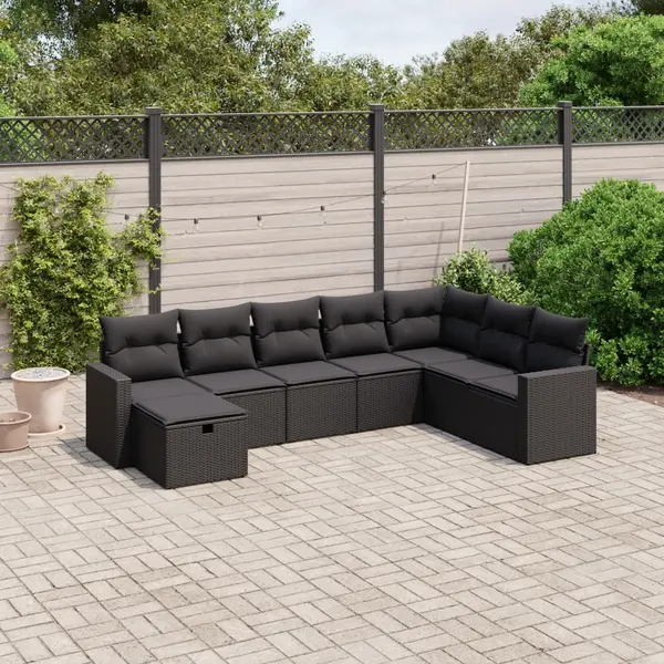 Gossi set mobilier de gradina cu perne, 8 piese, negru, poliratan