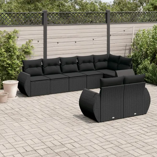 Gossi set mobilier de gradina cu perne, 8 piese, negru, poliratan