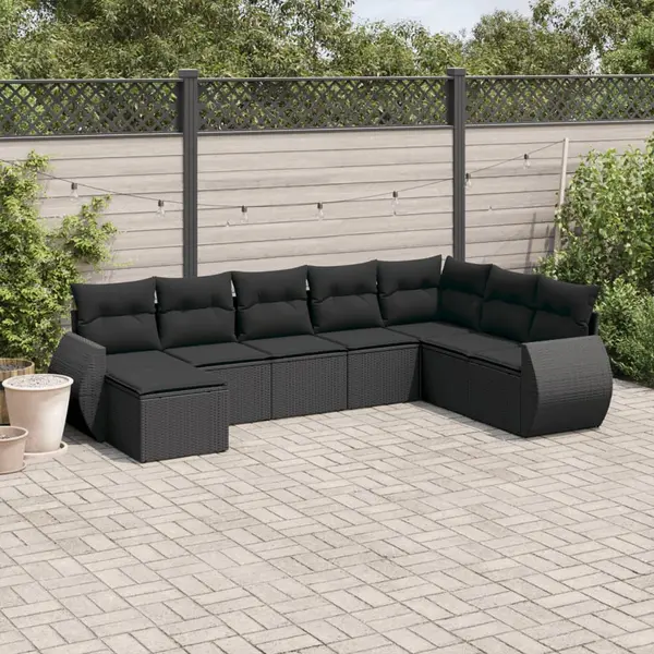 Gossi set mobilier de gradina cu perne, 8 piese, negru, poliratan