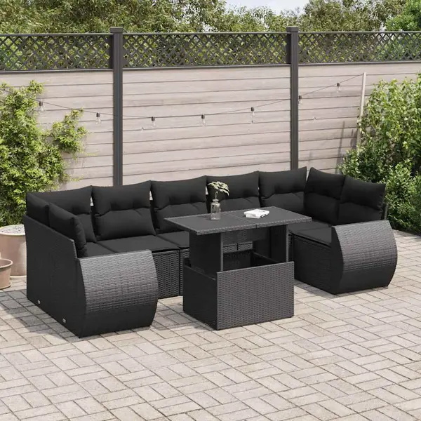 Gossi set mobilier de gradina cu perne, 8 piese, negru, poliratan