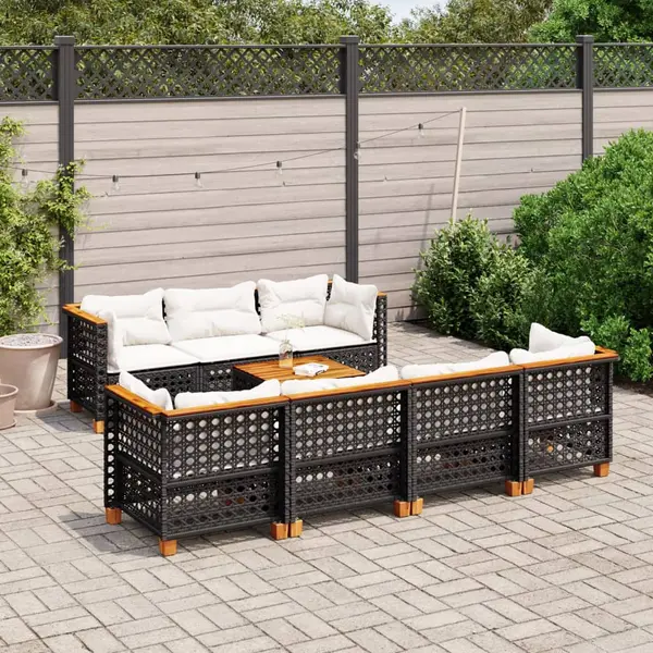 Gossi set mobilier de gradina cu perne, 8 piese, negru, poliratan