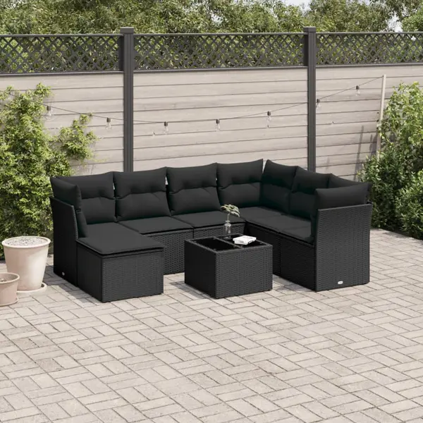 Gossi set mobilier de gradina cu perne, 8 piese, negru, poliratan