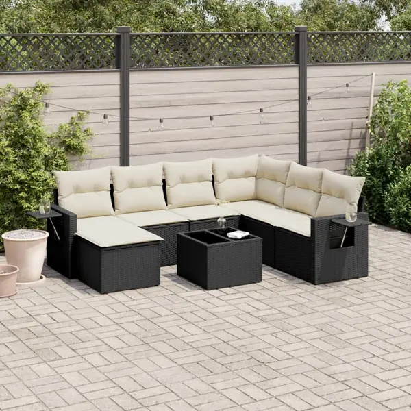 Gossi set mobilier de gradina cu perne, 8 piese, negru, poliratan