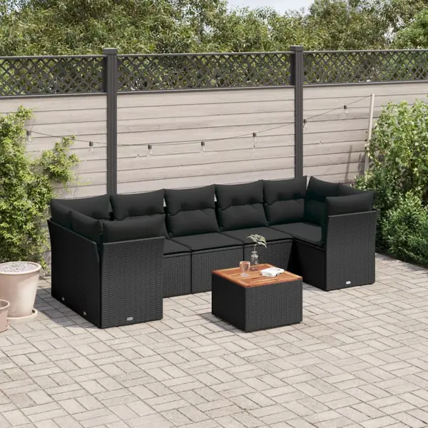 Gossi set mobilier de gradina cu perne, 8 piese, negru, poliratan