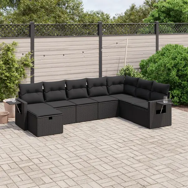 Gossi set mobilier de gradina cu perne, 8 piese, negru, poliratan