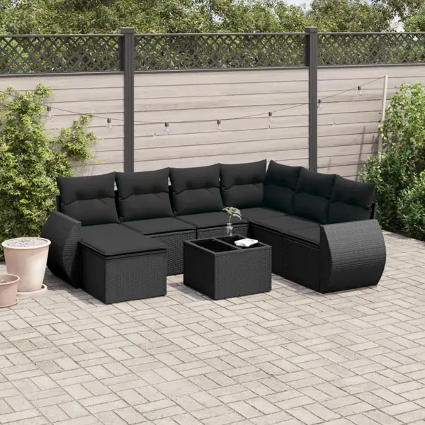 Gossi set mobilier de gradina cu perne, 8 piese, negru, poliratan