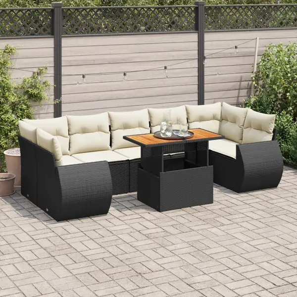 Gossi set mobilier de gradina cu perne, 8 piese, negru, poliratan
