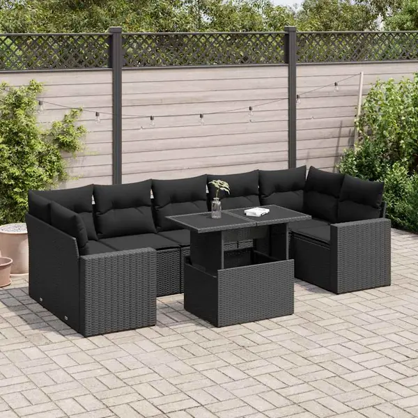 Gossi set mobilier de gradina cu perne, 8 piese, negru, poliratan