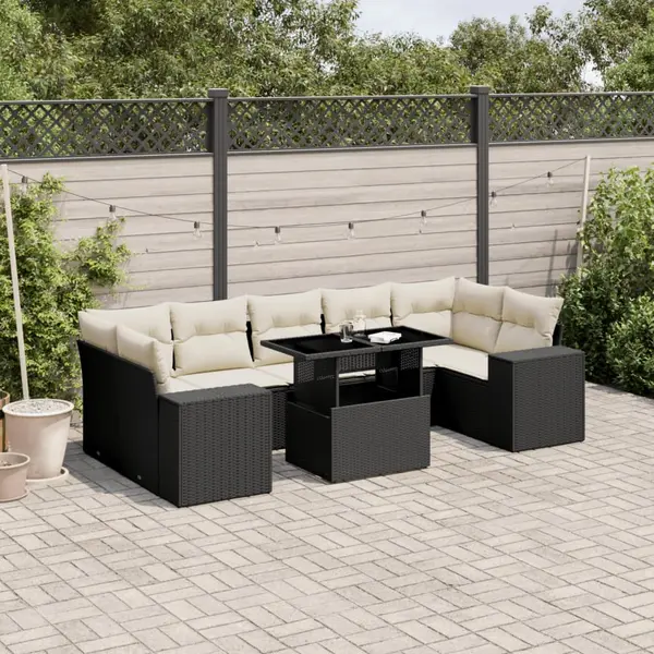 Gossi set mobilier de gradina cu perne, 8 piese, negru, poliratan