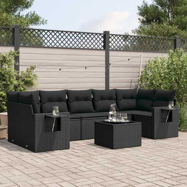 Gossi set mobilier de gradina cu perne, 8 piese, negru, poliratan