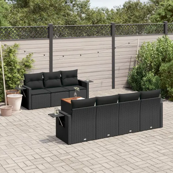 Gossi set mobilier de gradina cu perne, 8 piese, negru, poliratan