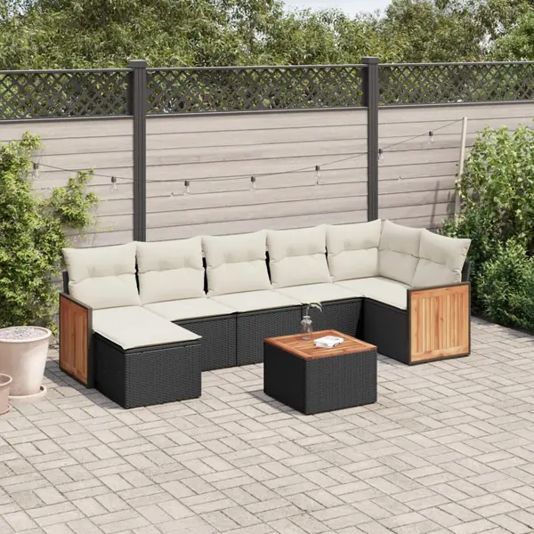 Gossi set mobilier de gradina cu perne, 8 piese, negru, poliratan