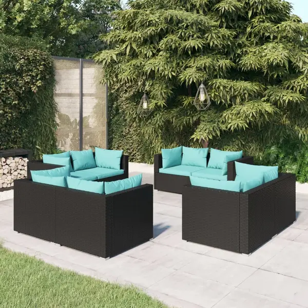 Gossi set mobilier de gradina cu perne, 8 piese, negru, poliratan
