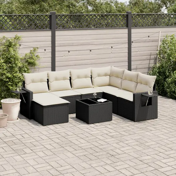 Gossi set mobilier de gradina cu perne, 8 piese, negru, poliratan