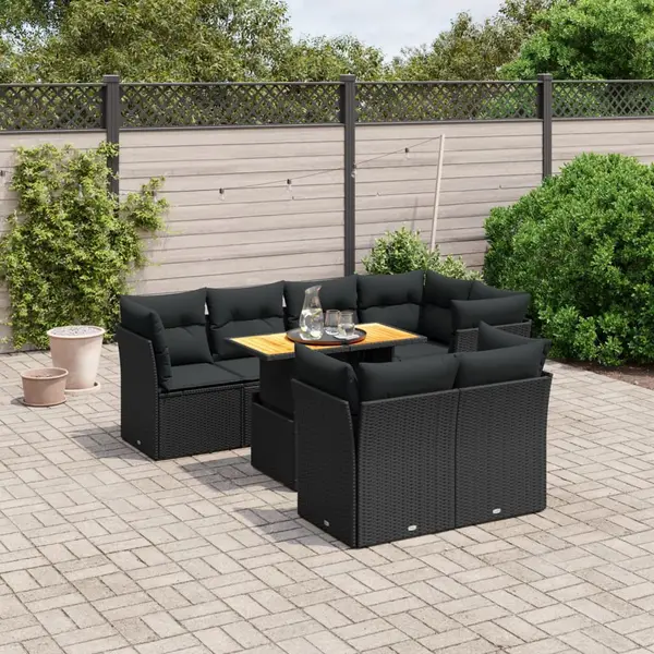 Gossi set mobilier de gradina cu perne, 8 piese, negru, poliratan