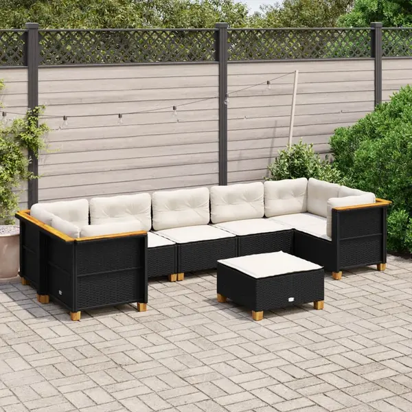 Gossi set mobilier de gradina cu perne, 8 piese, negru, poliratan