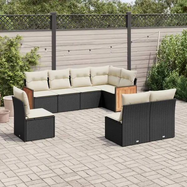 Gossi set mobilier de gradina cu perne, 8 piese, negru, poliratan