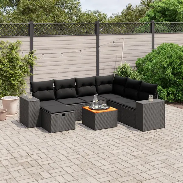 Gossi set mobilier de gradina cu perne, 8 piese, negru, poliratan