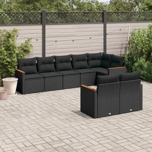 Gossi set mobilier de gradina cu perne, 8 piese, negru, poliratan