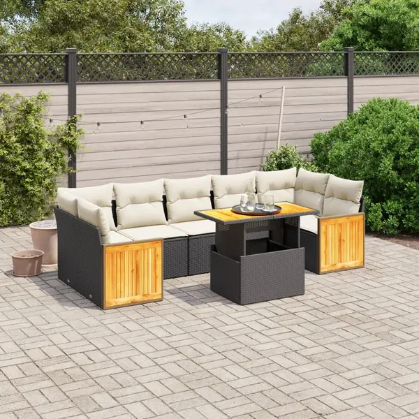 Gossi set mobilier de gradina cu perne, 8 piese, negru, poliratan