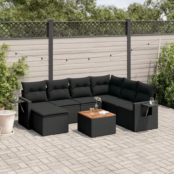 Gossi set mobilier de gradina cu perne, 8 piese, negru, poliratan