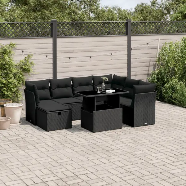 Gossi set mobilier de gradina cu perne, 8 piese, negru, poliratan