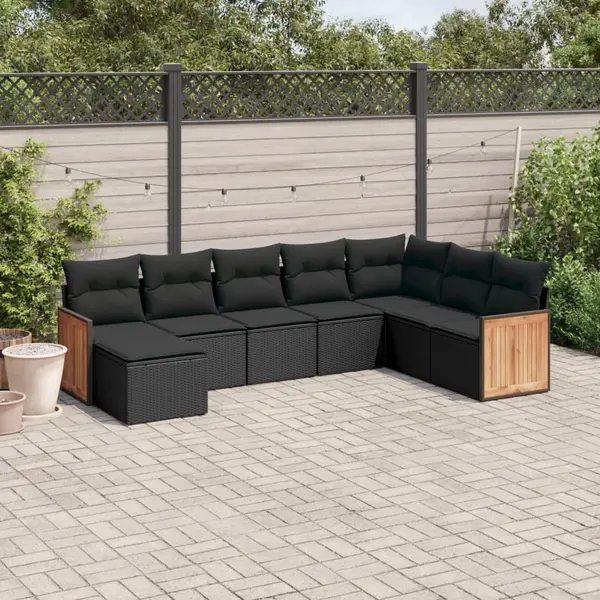 Gossi set mobilier de gradina cu perne, 8 piese, negru, poliratan