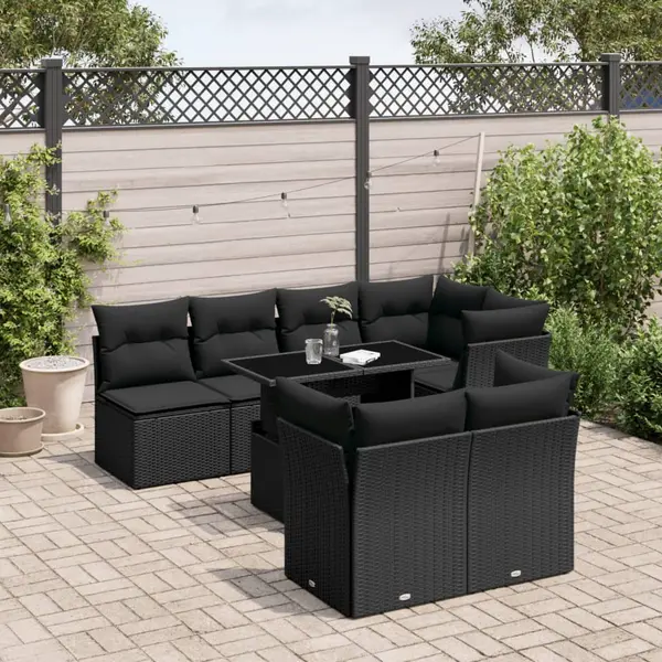Gossi set mobilier de gradina cu perne, 8 piese, negru, poliratan