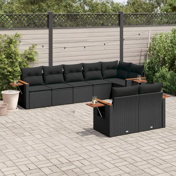 Gossi set mobilier de gradina cu perne, 8 piese, negru, poliratan