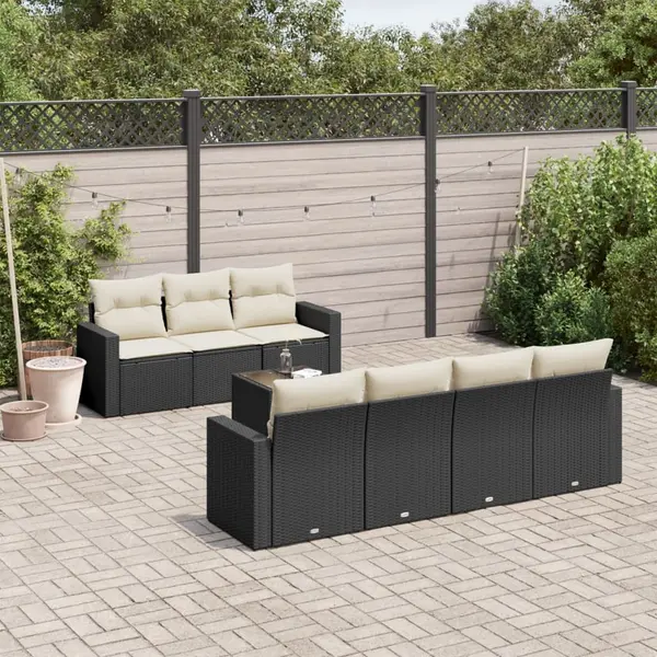 Gossi set mobilier de gradina cu perne, 8 piese, negru, poliratan